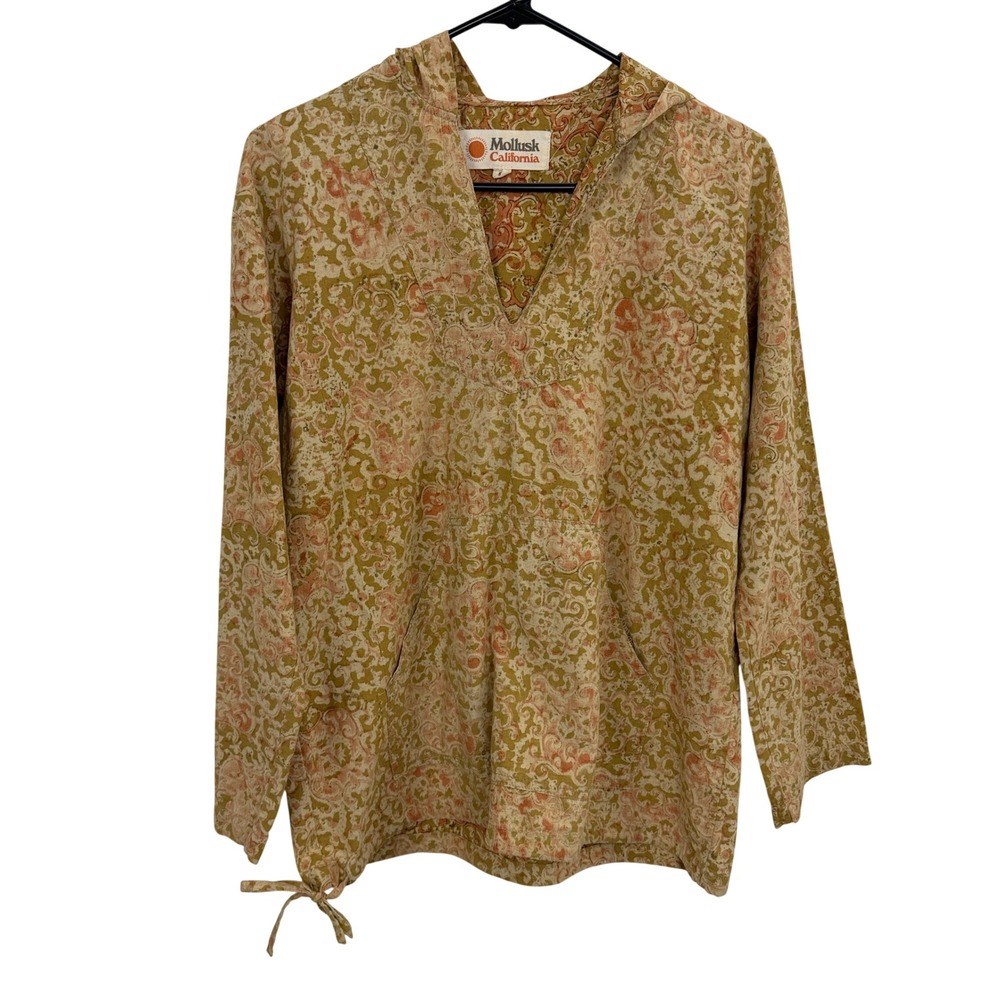 Mollusk Hoodie Womens Small Yellow Paisley Print Sunset Pullover Baja Surf Top